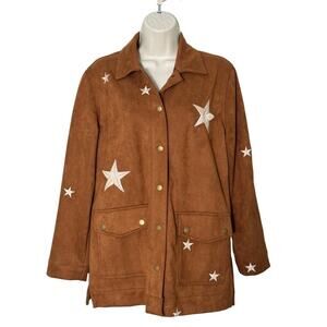 THML Faux Suede #23 Star Embroidered Shacket Brown XS